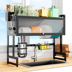 Scurgator, Raft vase, 85 cm lungime, otel Premium inoxidabil, anticoroziune, design versatil, uscare/depozitare, negru PromotiiZilnice
