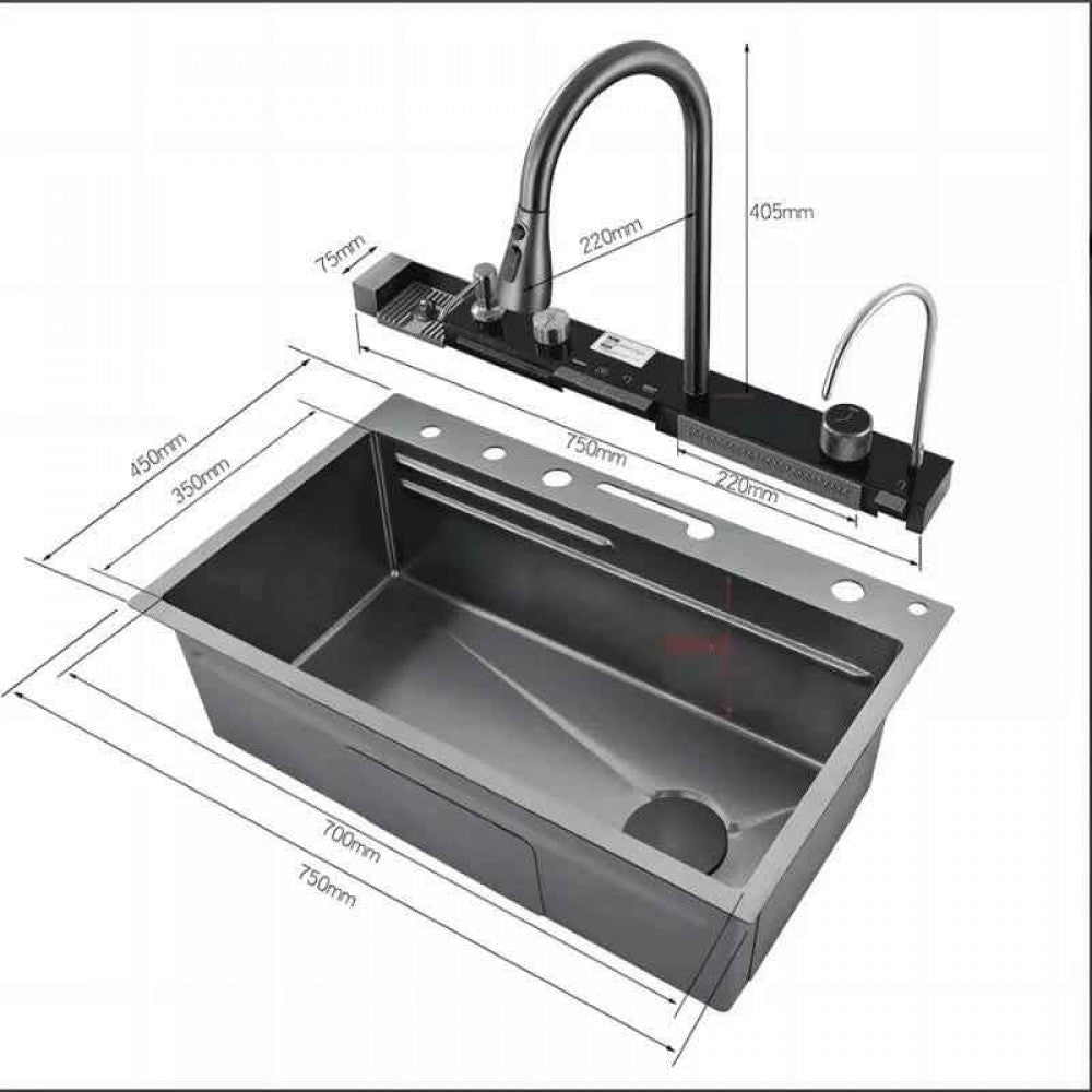 Chiuveta Bucătărie Multifuncțională cu LED – Inox Premium, Gri Închis, 75x45 cm – Puterea Tehnologiei și Designului în Bucătăria Ta PromotiiZilnice