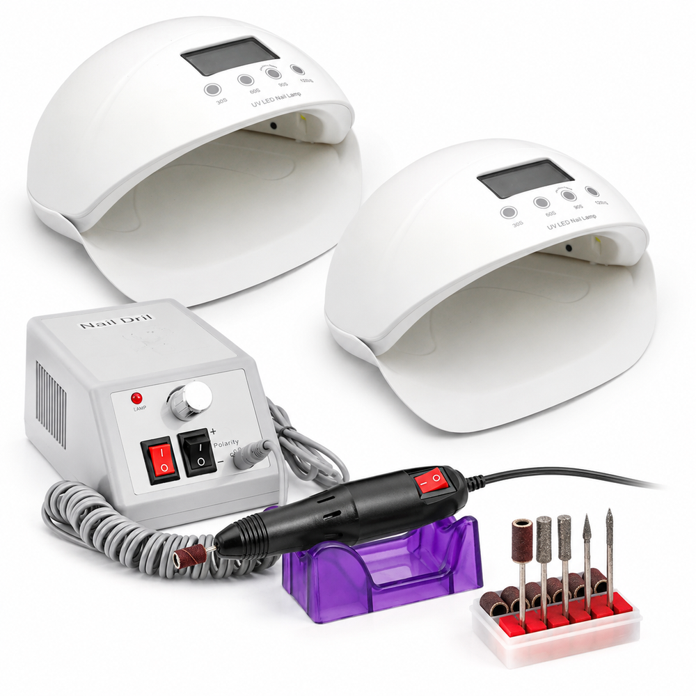 Set Profesional Manichiură UV LED – Freză Electrică Unghii + 2 Lămpi UV/LED pentru Gel, Semi și Pedichiură | Kit Complet Salon Acasă LUXORYABEAUTY
