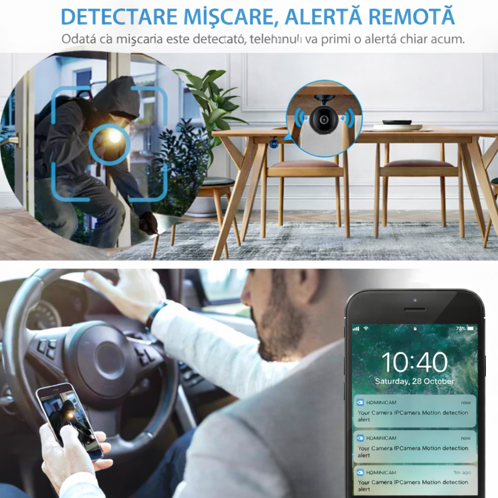 Set 2 Camere de Supraveghere WiFi HD 1080P cu Detectie Miscare – Monitorizare Interior, Control prin Telefon PromotiiZilnice