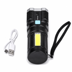 Set 2 bucati lanterna LED reincarcabila USB, 1200mAh, 4 moduri iluminare, COB + LED frontal, indicator baterie, pentru camping si uz casnic PromotiiZilnice