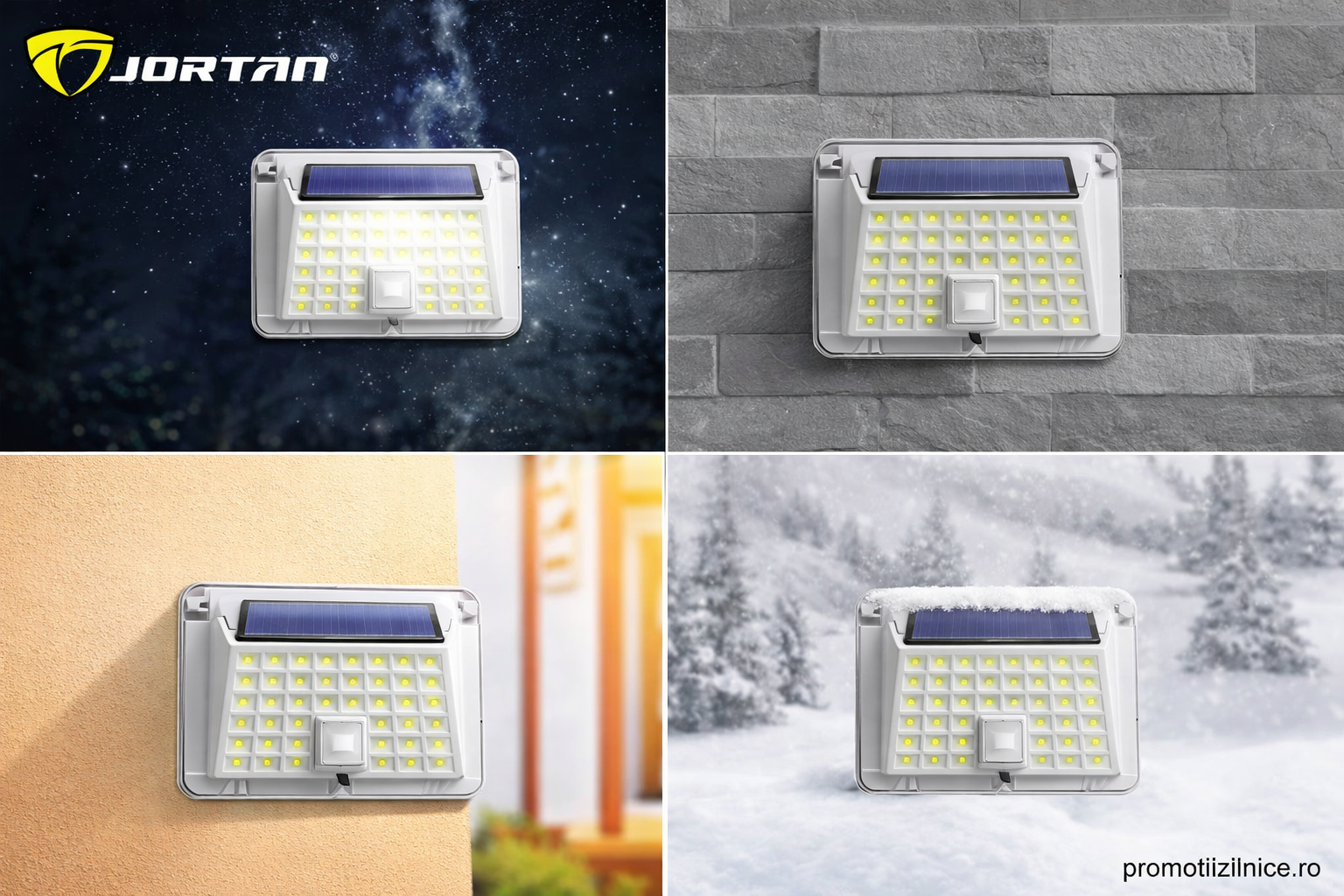 Set 10 Lampi Solare JORTAN LED 90 SMD cu Senzor de Miscare, IP65, Iluminat Exterior Curte Gradina Terasa, Panou Solar, Lumina Alba Rece PromotiiZilnice