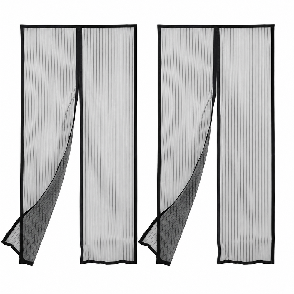 Set 2 Perdele Anti-Insecte pentru Ușă 210 x 100 cm, Închidere Automată , Montaj Rapid, Plasă Fină împotriva Insectelor, Negru PromotiiZilnice