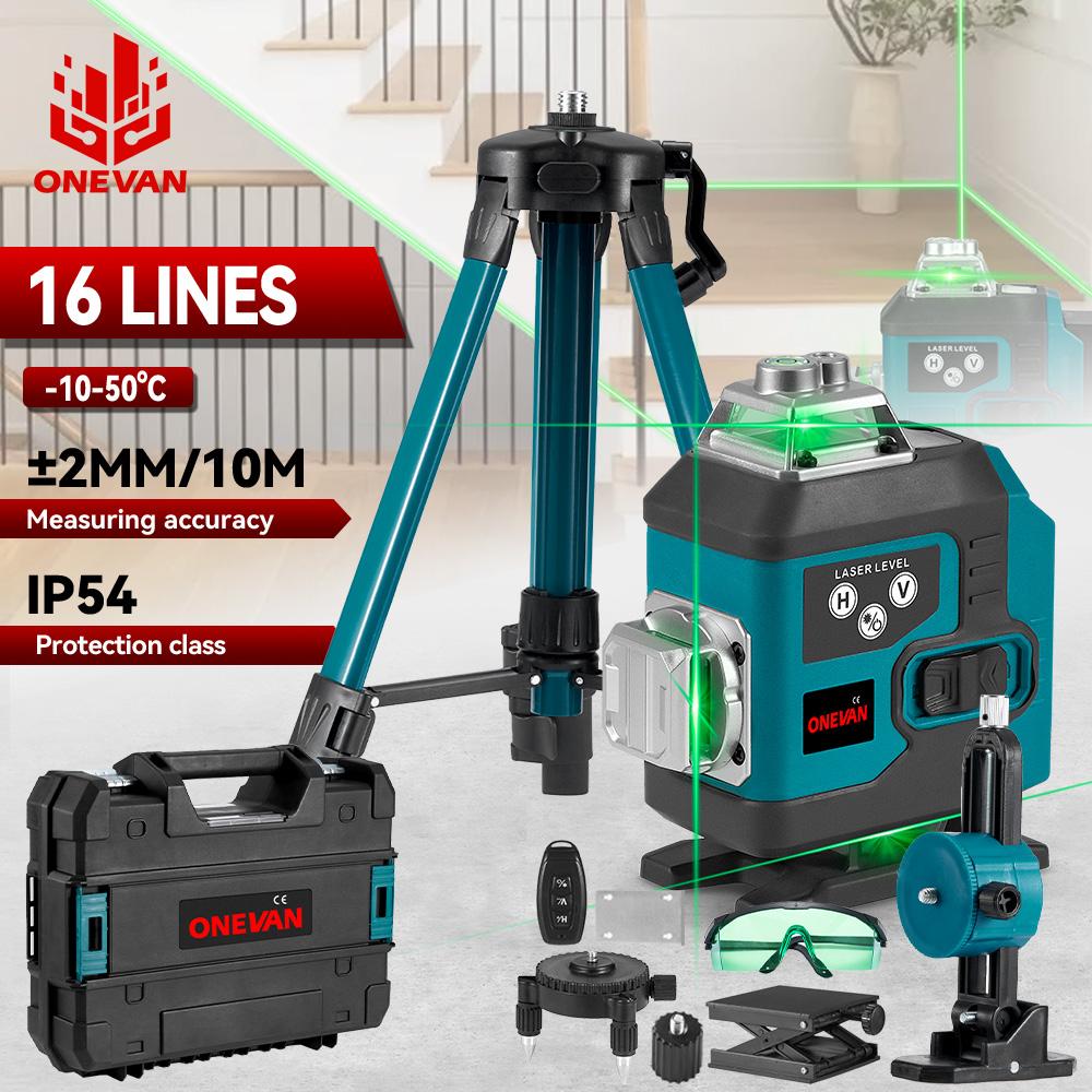 Nivela laser 4D, 16 linii, cu telecomanda, cu 2 baterii, albastru/negru Imagine secundară a produsului