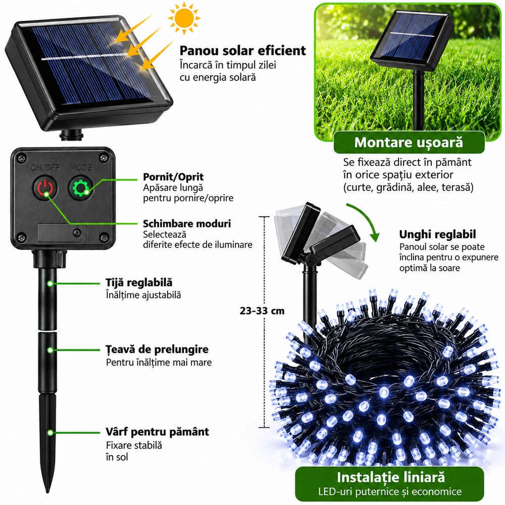 Set 2 Instalații Solare LED, 10 m, 100 LED-uri/Bucată Powersale