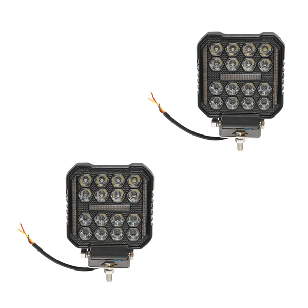 Set 2 Proiectoare Patrate Auto LED 48W cu DRL, 9-80V,  Lumina Alb-Galben, IP67 - PromotiiZilnice