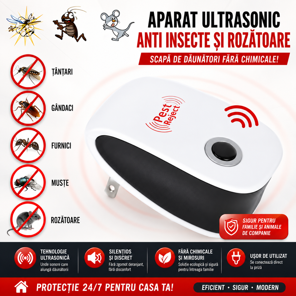 Set 5 Bucati Aparat Ultrasonic Anti Tantari, Gandaci, Furnici si Rozatoare PromotiiZilnice