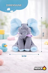Jucarie de plus interactiva ABSCR Elefant Peek-a-Boo, canta si se joaca Cucu Bau, misca urechile, 2 moduri de joc, 33 x 16 cm, material moale, pentru copii PromotiiZilnice