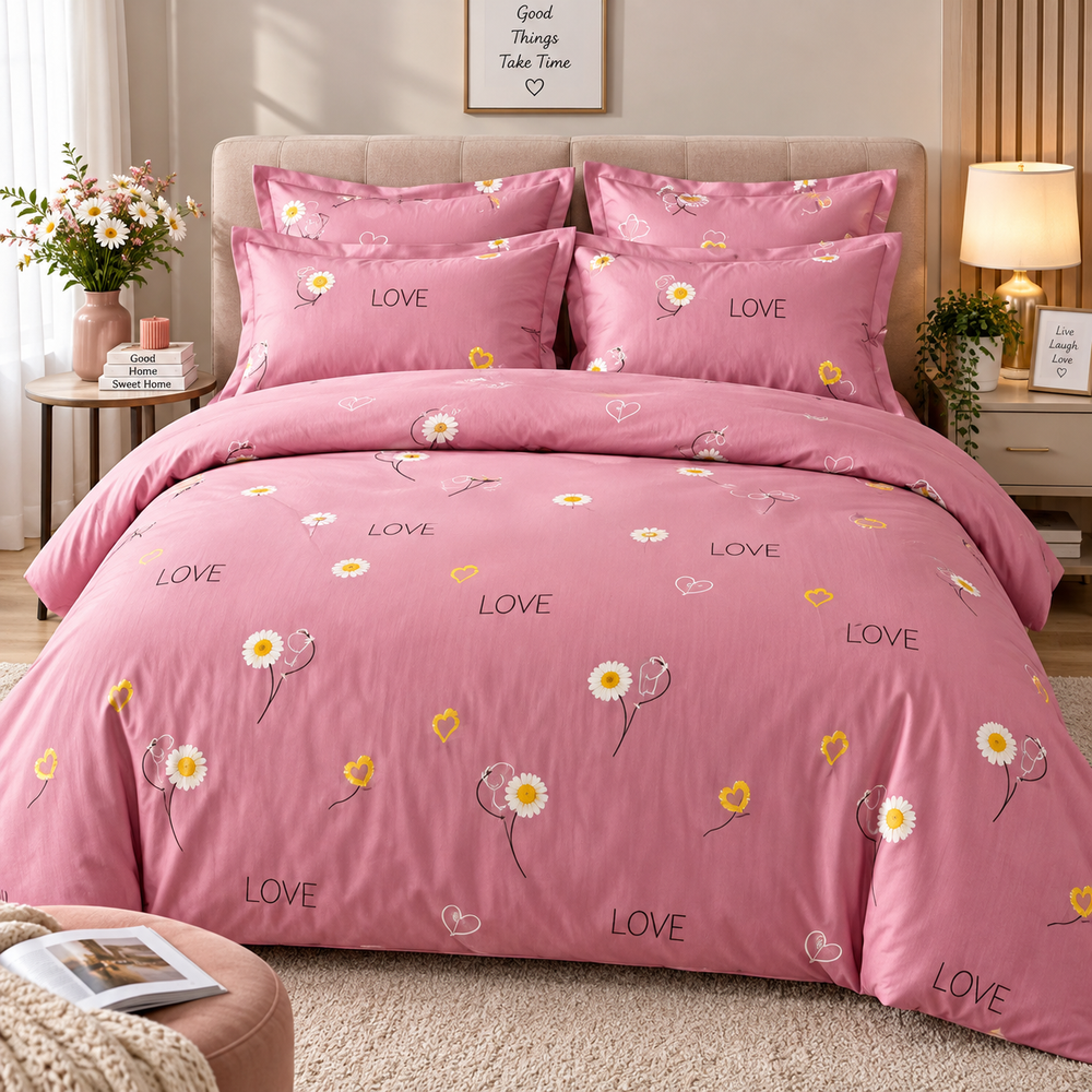 Lenjerie de Pat Finet 4 Piese – Model LOVE Floral Powersale