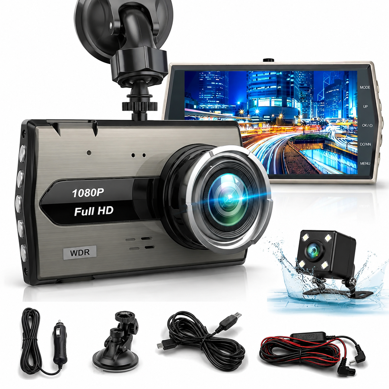 Camera Auto DVR Full HD 1080P cu Camera Marsarier, Ecran LCD, Vedere Nocturna, Detectare Miscare, Inregistrare in Bucla, Unghi Larg 170° PromotiiZilnice