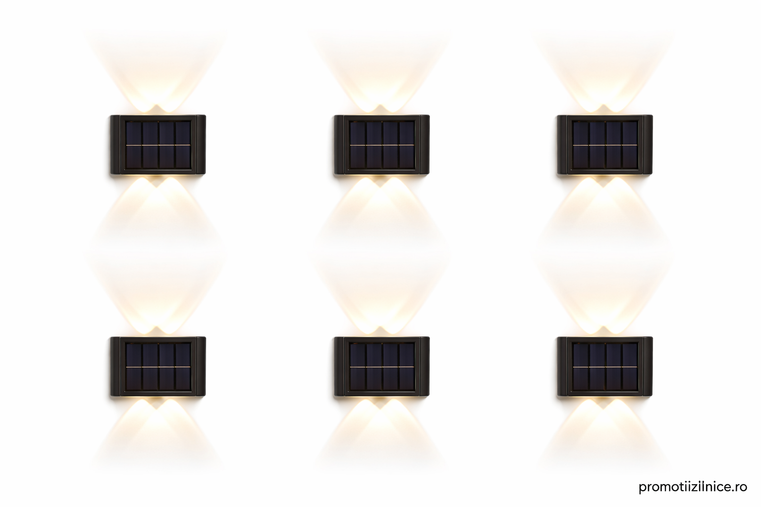 Set 6 x Lampă de Perete Solară Exterior cu 4 LED-uri, Senzor Mișcare & Rezistentă la Apă PromotiiZilnice