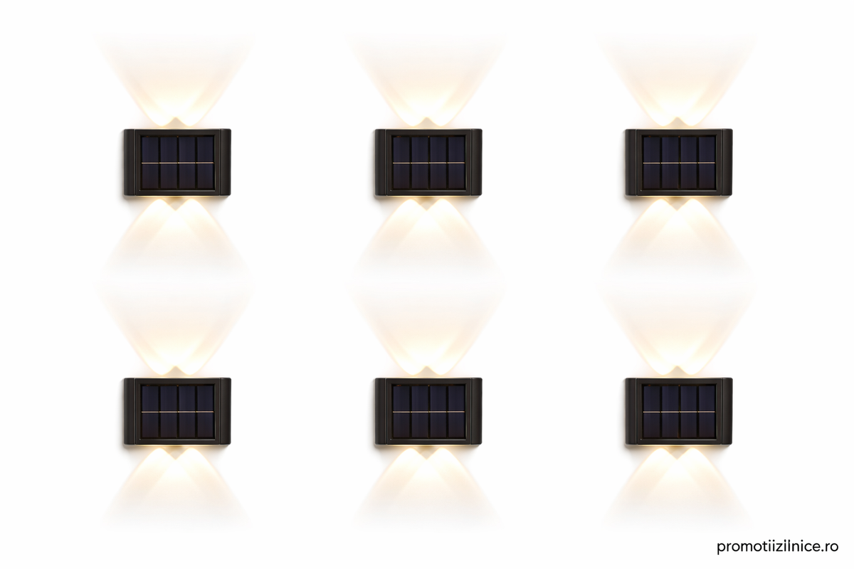 Set 6 x Lampă de Perete Solară Exterior cu 4 LED-uri, Senzor Mișcare & Rezistentă la Apă PromotiiZilnice