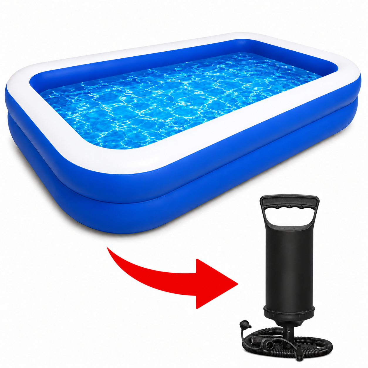 Piscină Gonflabilă Mare pentru Familie 200 x 120 x 40 cm + Pompă de Umflare CADOU | PVC Rezistent, 2 Inele de Siguranță Powersale