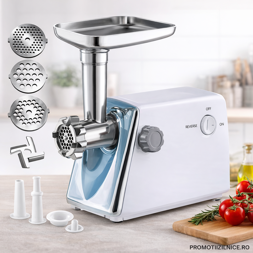 Mașină de tocat carne electrică Visuron 3000 W – 120 kg/oră, 3 site inox, funcție Reverse, componente detașabile PromotiiZilnice