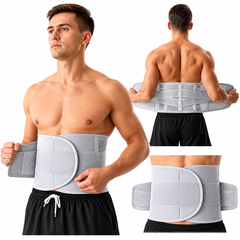 Centură Lombară Ajustabilă, Suport pentru Spate, Compresie Dublă, Material Respirabil, Fixare Velcro, Unisex, Gri BunSiPractic