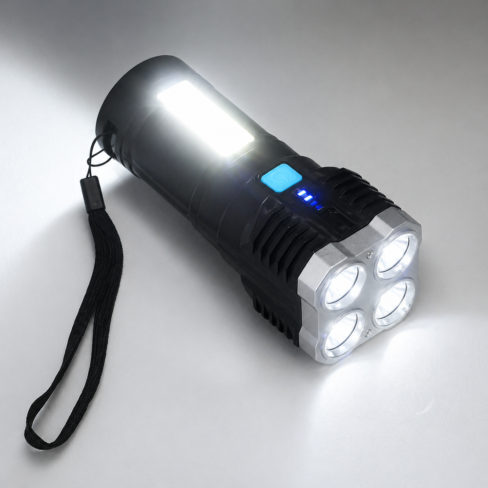 Set 2 bucati lanterna LED reincarcabila USB, 1200mAh, 4 moduri iluminare, COB + LED frontal, indicator baterie, pentru camping si uz casnic PromotiiZilnice