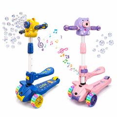 Trotineta copii 3 in 1 cu muzica, baloane de sapun si roti LED – pliabila, ghidon reglabil, scaun detasabil – Albastru & Roz PromotiiZilnice