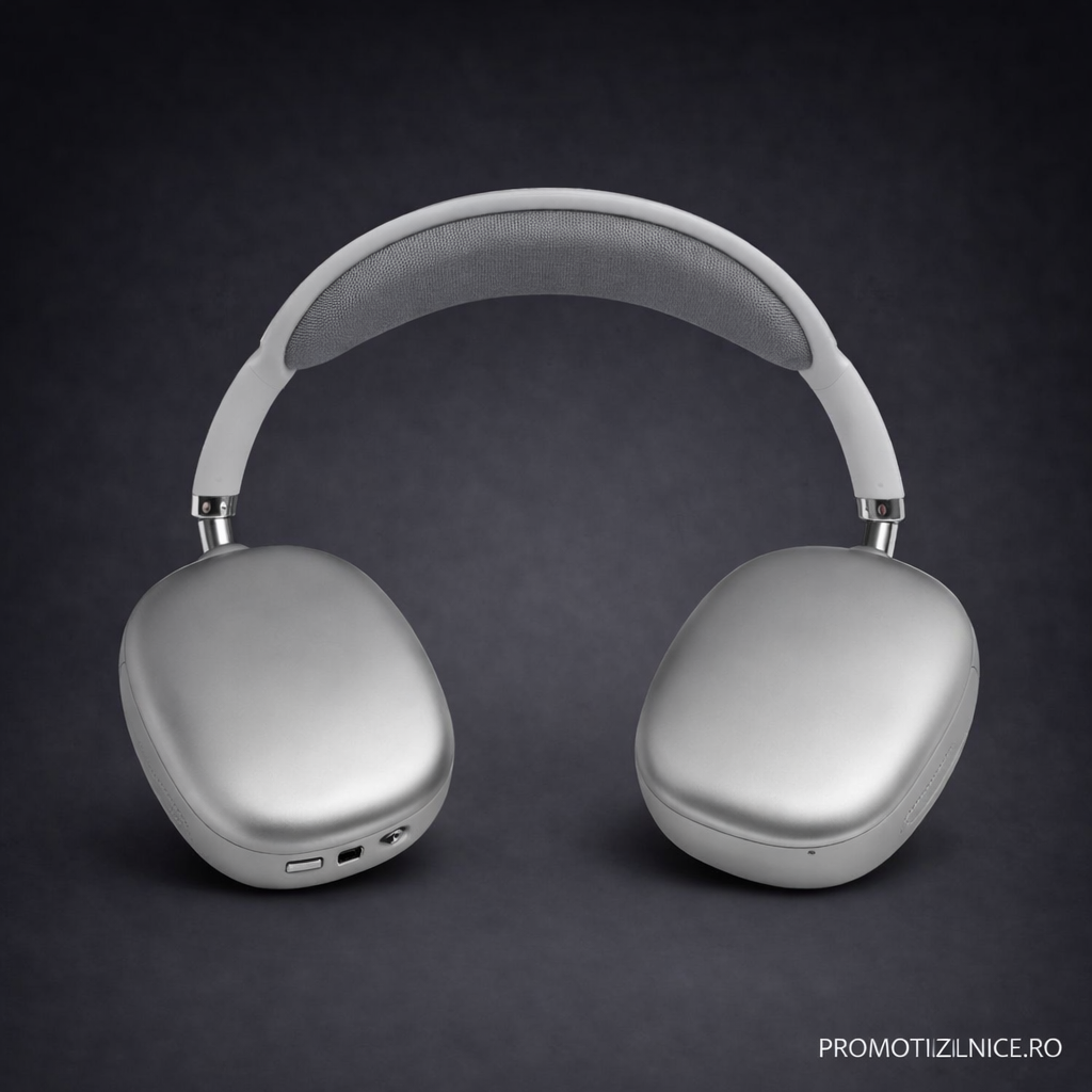 Casti Wireless P9 Pro Max Bluetooth 5.3, Alb-Argintiu, Autonomie 15-20 Ore, Microfon Integrat PromotiiZilnice