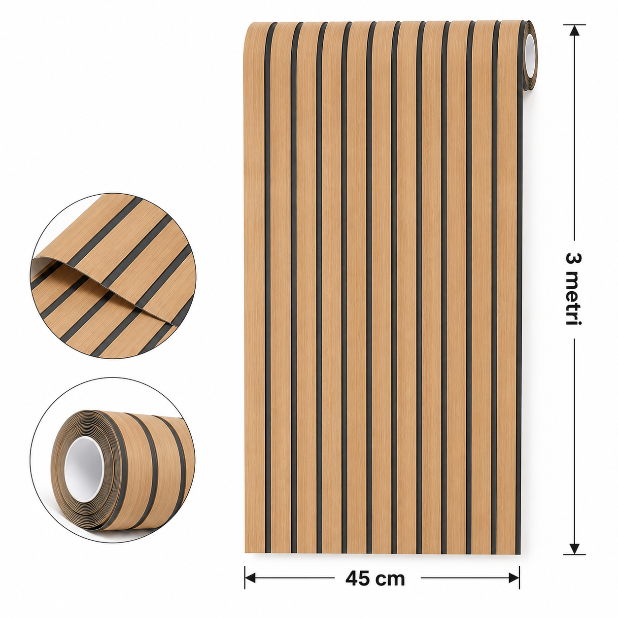 Set 3 Bucăți Tapet Autoadeziv Decorativ 3D Aspect Lamele Lemn, 45 cm x 3 m PromotiiZilnice