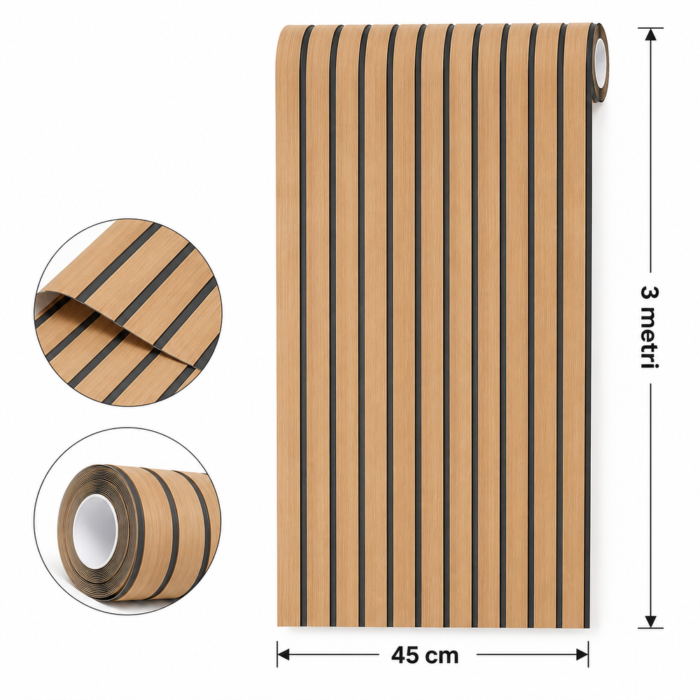 Set 3 Bucăți Tapet Autoadeziv Decorativ 3D Aspect Lamele Lemn, 45 cm x 3 m PromotiiZilnice