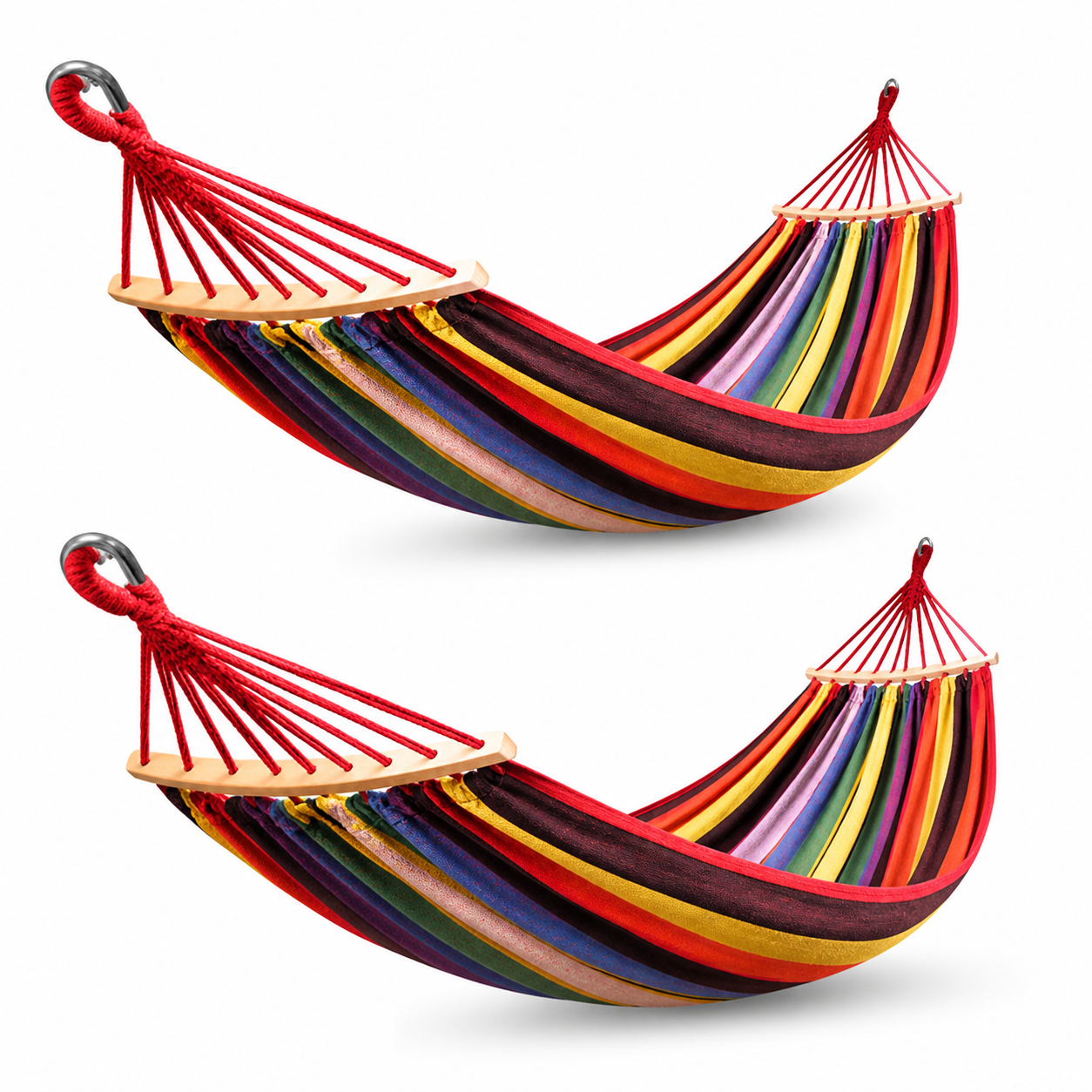 Set 2 Hamace Multicolore 200x100 cm, Bumbac + Poliester, Pentru Gradina, Camping si Relaxare, Rezistente si Confortabile PromotiiZilnice