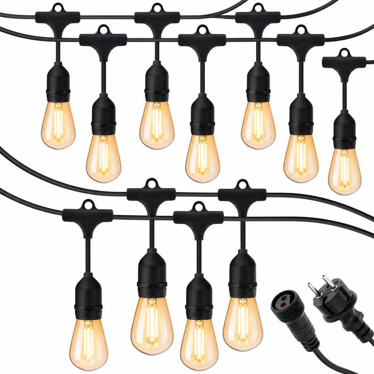Ghirlandă LED 20 Metri cu 40 Becuri Filament E27, Impermeabilă IP65, Lumina Caldă, Exterior Terasă Grădină Powersale
