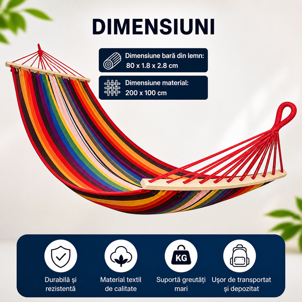 Set 2 Hamace Multicolore 200x100 cm, Bumbac + Poliester, Pentru Gradina, Camping si Relaxare, Rezistente si Confortabile PromotiiZilnice