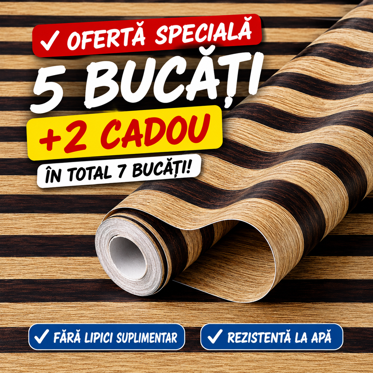 Set 7 Bucăți Folie Autocolantă pentru Mobilier și Pereți Aspect Lemn Modern | 5 + 2 Cadou Powersale