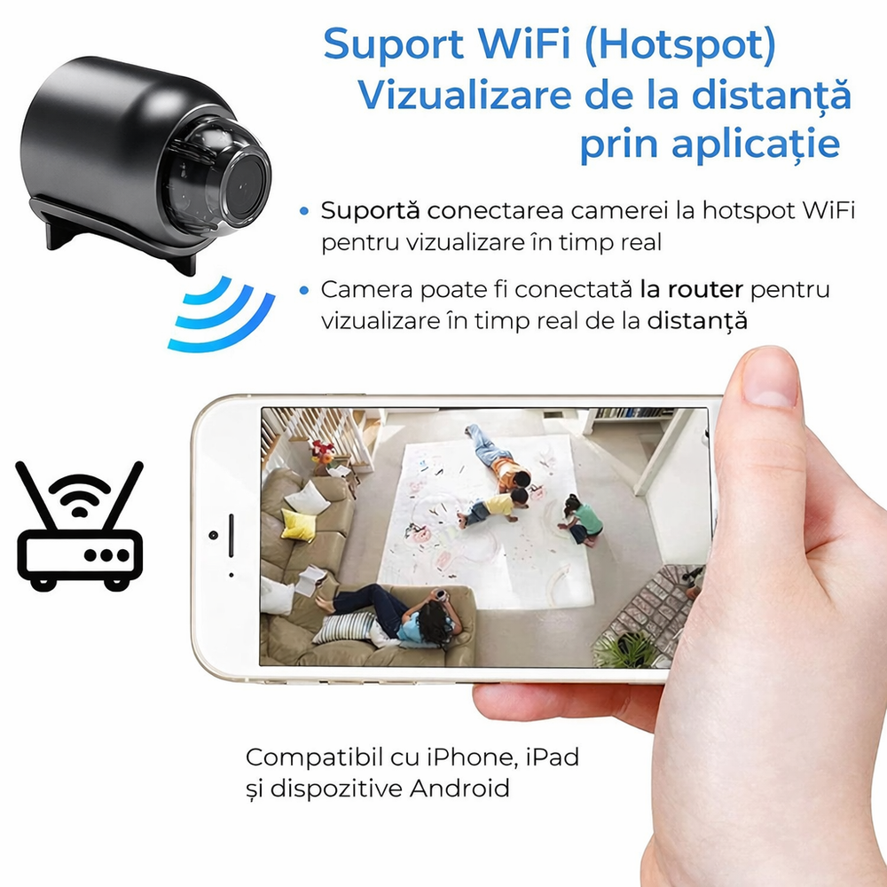 Set 2 Mini cameră de securitate wireless 1080P HD, vedere nocturnă, suport magnetic PromotiiZilnice