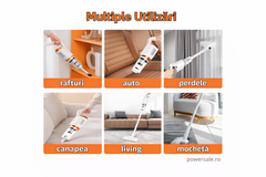 Aspirator 2 in 1 de podea si de mana, 120W, filtru HEPA lavabil, usor si compact, alb Powersale