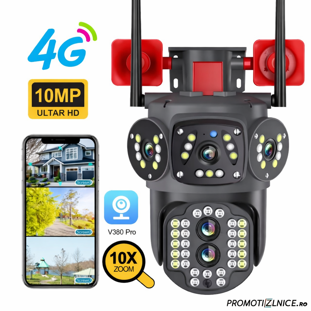 Set 2 Camere Supraveghere 4G LTE 4K Ultra HD, Zoom 10X, Detectare Umană, Urmărire Automată, IP66 PromotiiZilnice