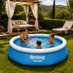 Piscina Gonflabila Bestway Fast Set Rotunda 244 x 61 cm, Capacitate 1880 Litri, Montaj Rapid, Albastra Powersale