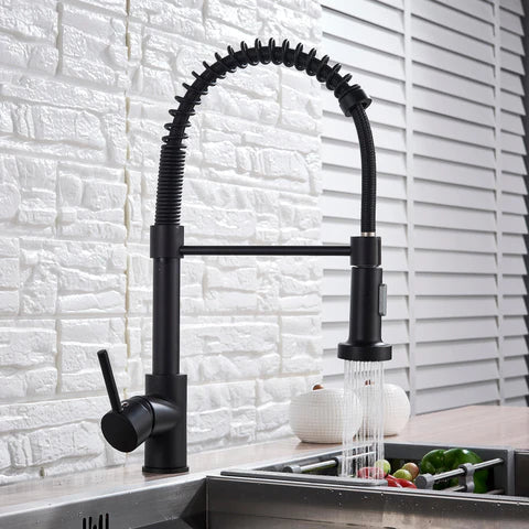 Baterie de bucatarie retractabila, rotire 360 grade, negru, montare pe blat PromotiiZilnice Imagine principală a produsului