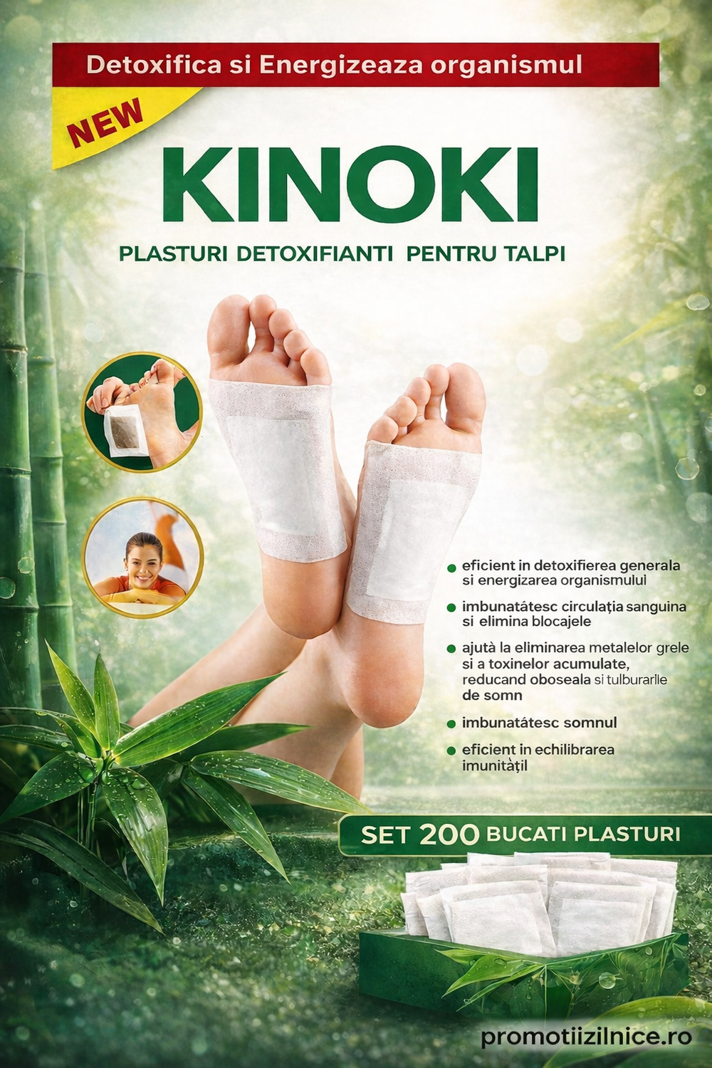 Set 200 Bucăți Plasturi pentru Tălpi Kinoki – Îngrijire și Relaxare Zilnică PromotiiZilnice