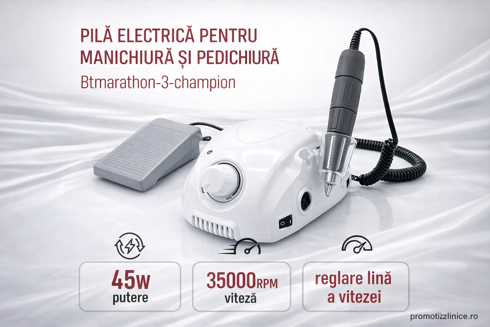 Freza Unghii Profesională Marathon 3 Champion 35000 RPM 45W cu Pedală – Aparat Manichiură și Pedichiură Profesional PromotiiZilnice