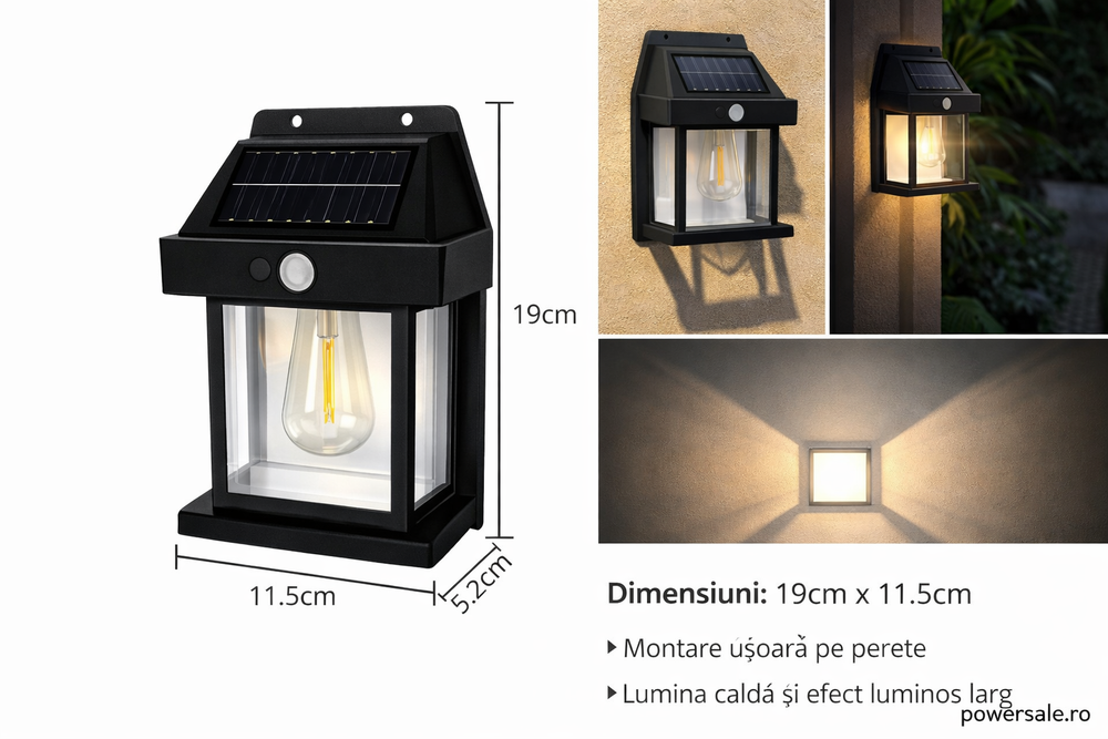 Set 8 Bucăți Lampă Solară de Perete Exterior cu Senzor de Mișcare și Senzor Crepuscular, 3 Moduri Iluminare Powersale