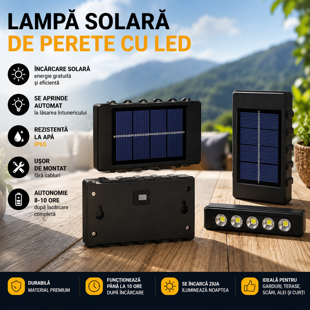 Set 6 Lămpi Solare LED pentru Perete – Pachet Promoțional 4+2 CADOU | 10 LED-uri | IP65 PromotiiZilnice