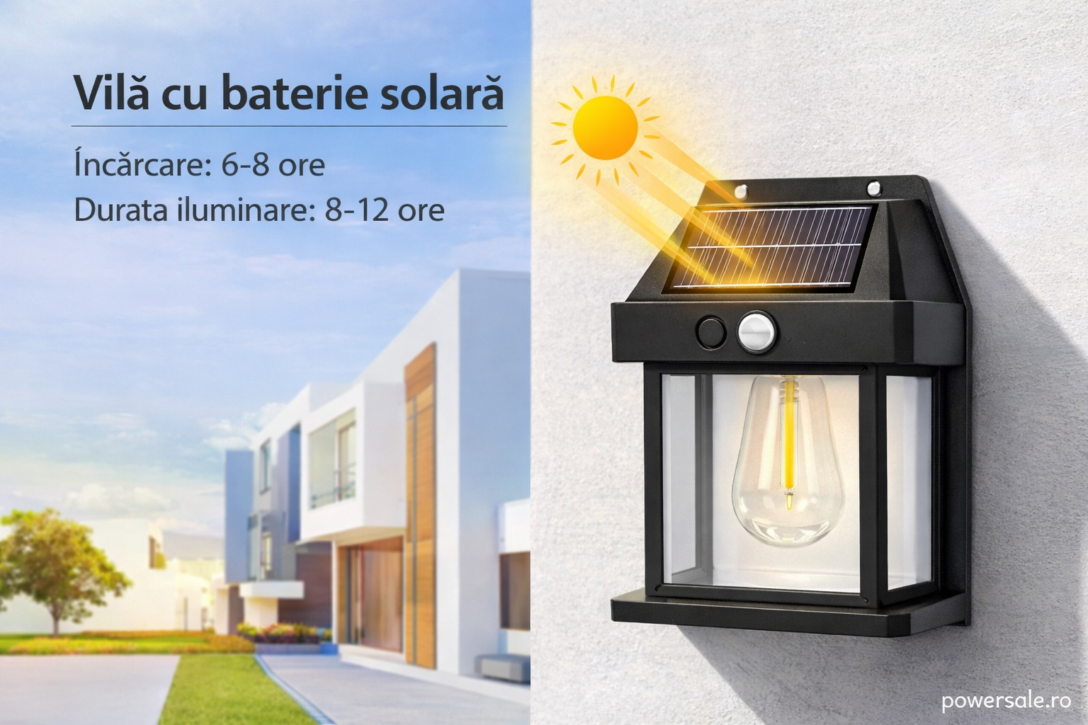 Set 8 Bucăți Lampă Solară de Perete Exterior cu Senzor de Mișcare și Senzor Crepuscular, 3 Moduri Iluminare Powersale