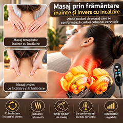 Saltea de Masaj Corporal 5 în 1, cu Încălzire, Shiatsu, Vibrații, Tracțiune cu Aer, 20 Noduri Cervicale, 24 Noduri pentru Picioare, Pliabilă PromotiiZilnice