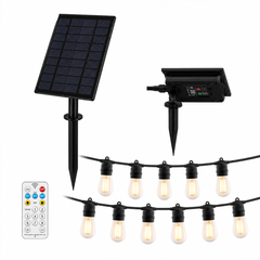 Ghirlanda solara exterior 25 metri cu 25 becuri LED E27, telecomanda, IP65 rezistenta la apa – instalatie luminoasa pentru gradina, terasa, balcon si evenimente Powersale