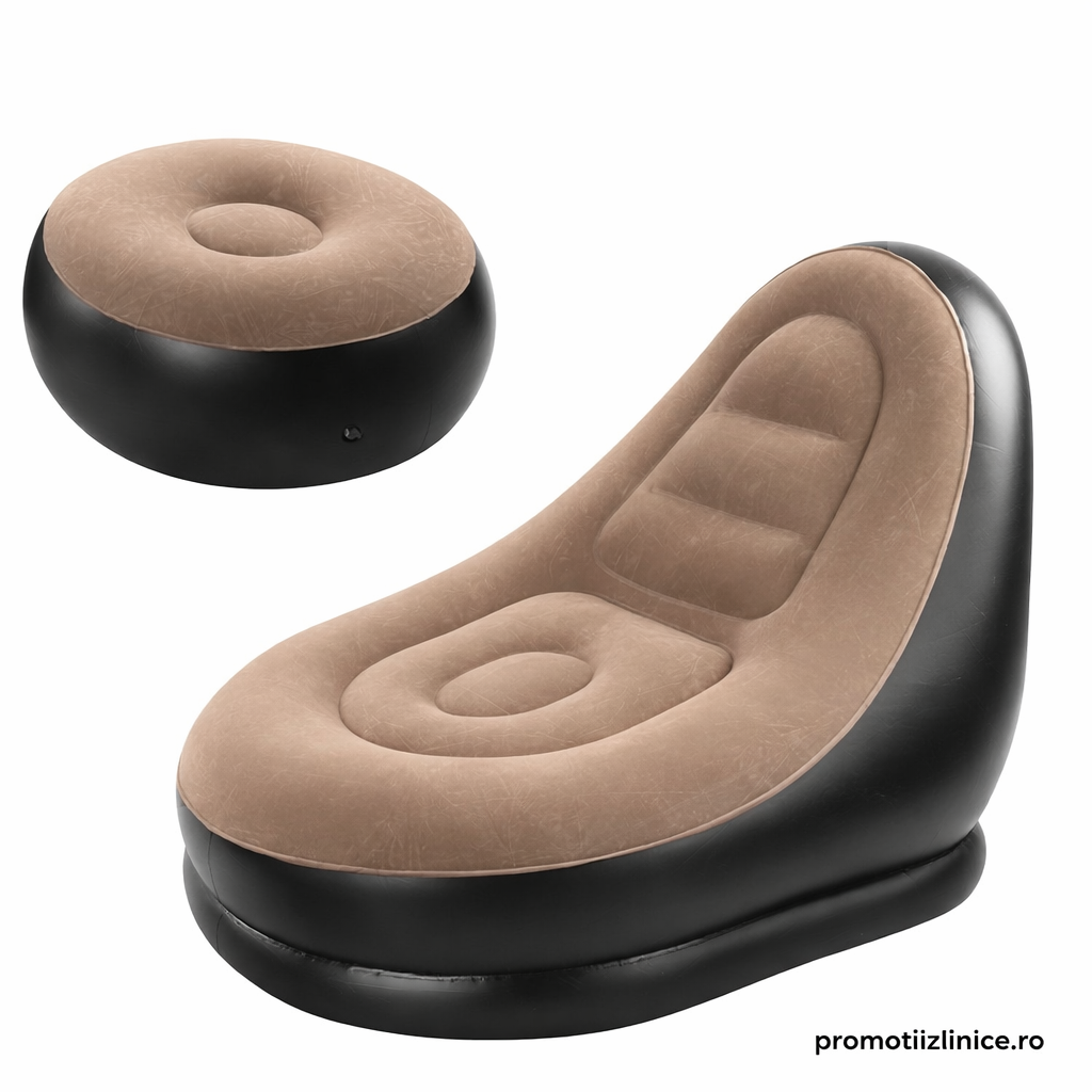Fotoliu Gonflabil Premium cu Suport pentru Picioare, Înveliș Catifelat, Design Ergonomic PromotiiZilnice
