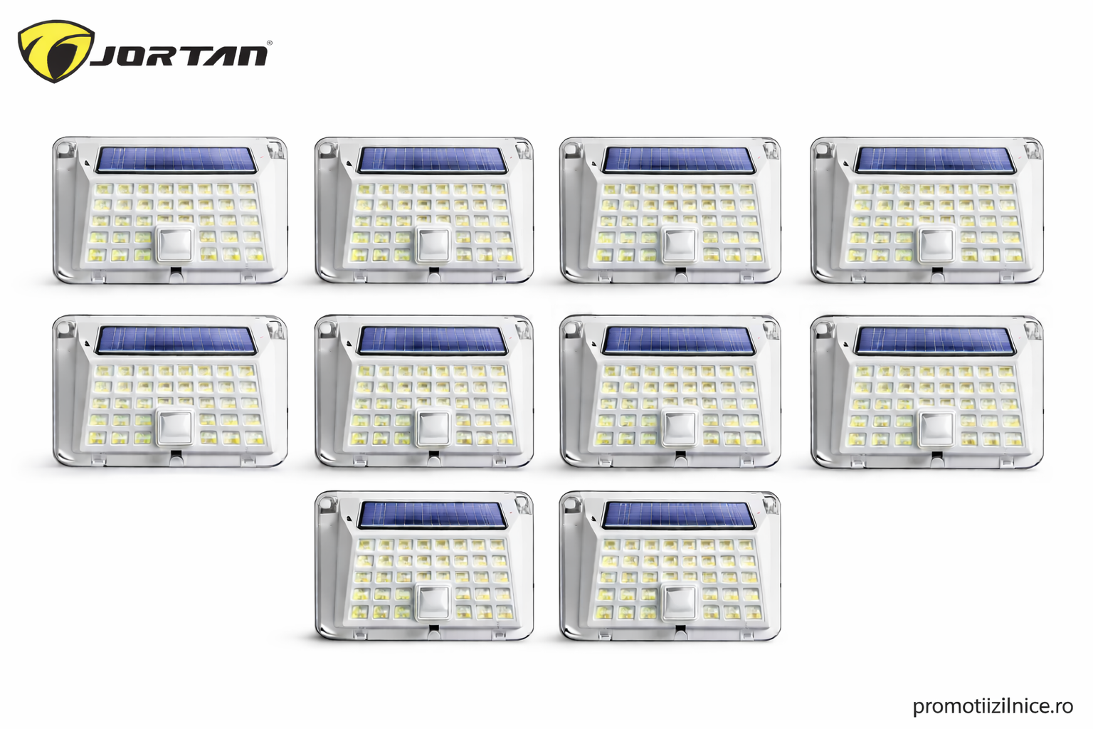 Set 10 Lampi Solare JORTAN LED 90 SMD cu Senzor de Miscare, IP65, Iluminat Exterior Curte Gradina Terasa, Panou Solar, Lumina Alba Rece PromotiiZilnice