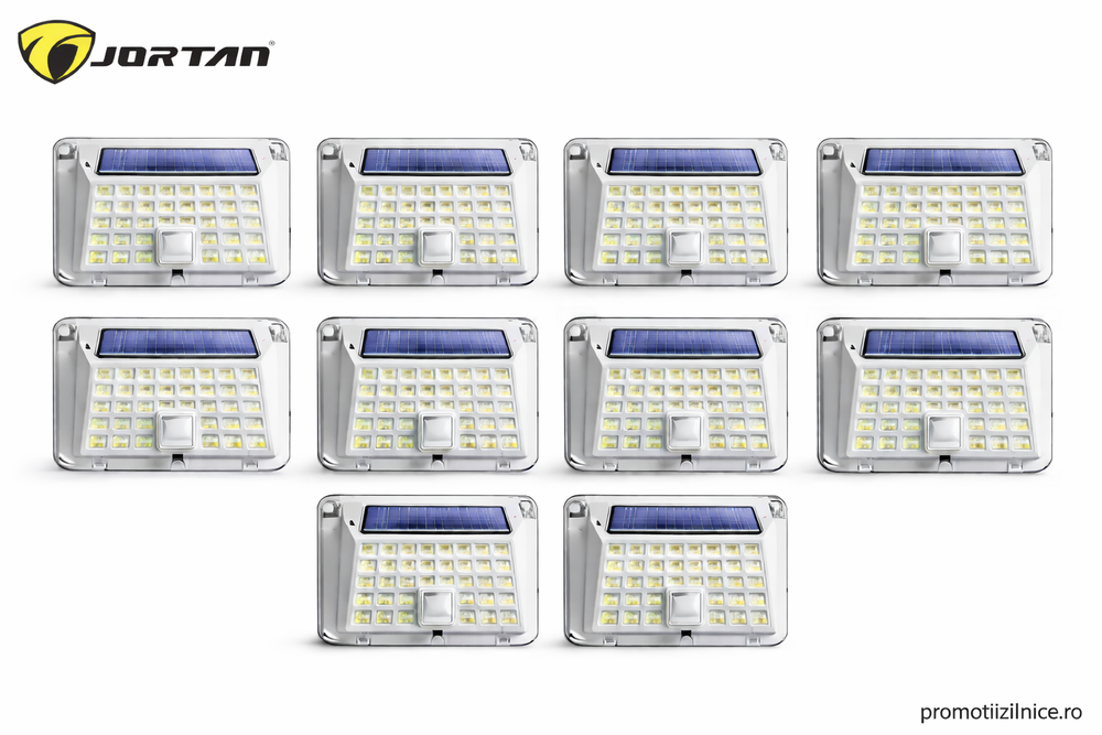 Set 10 Lampi Solare JORTAN LED 90 SMD cu Senzor de Miscare, IP65, Iluminat Exterior Curte Gradina Terasa, Panou Solar, Lumina Alba Rece PromotiiZilnice