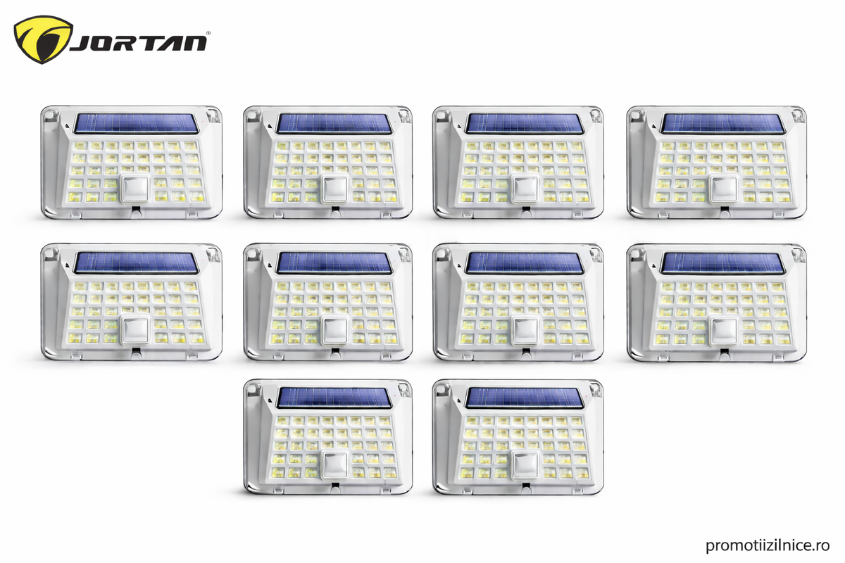 Set 10 Lampi Solare JORTAN LED 90 SMD cu Senzor de Miscare, IP65, Iluminat Exterior Curte Gradina Terasa, Panou Solar, Lumina Alba Rece PromotiiZilnice