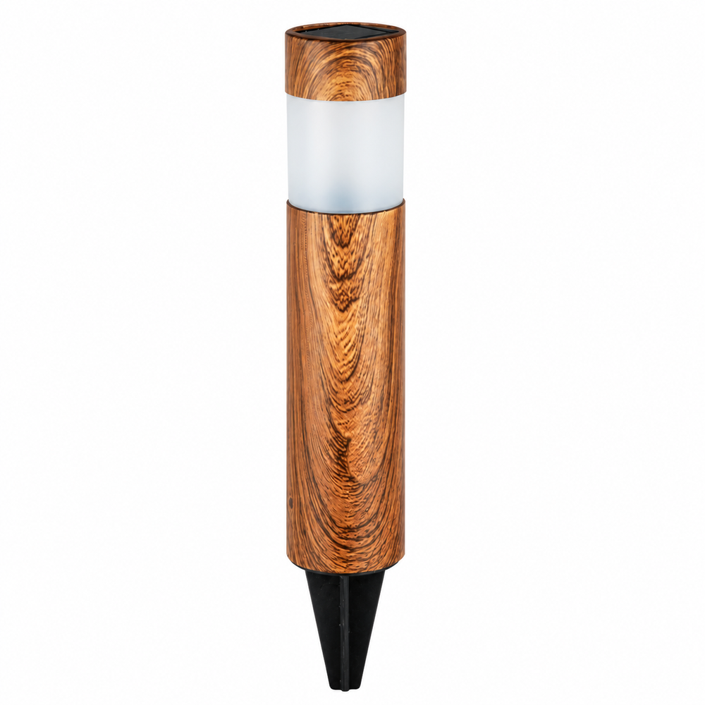 Set 4 Lampi Solare LED pentru Gradina si Alei, Aspect Lemn Natural, Aprindere Automata, Rezistente la Intemperii, Lumina Alba Calda BoomSale