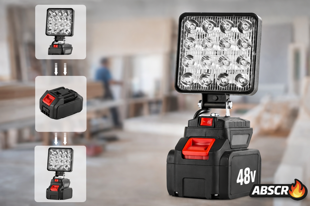 Lampa de lucru LED portabilă 48W cu acumulator Li-Ion 48V – Proiector reglabil 90°, iluminare puternică, autonomie mare PromotiiZilnice