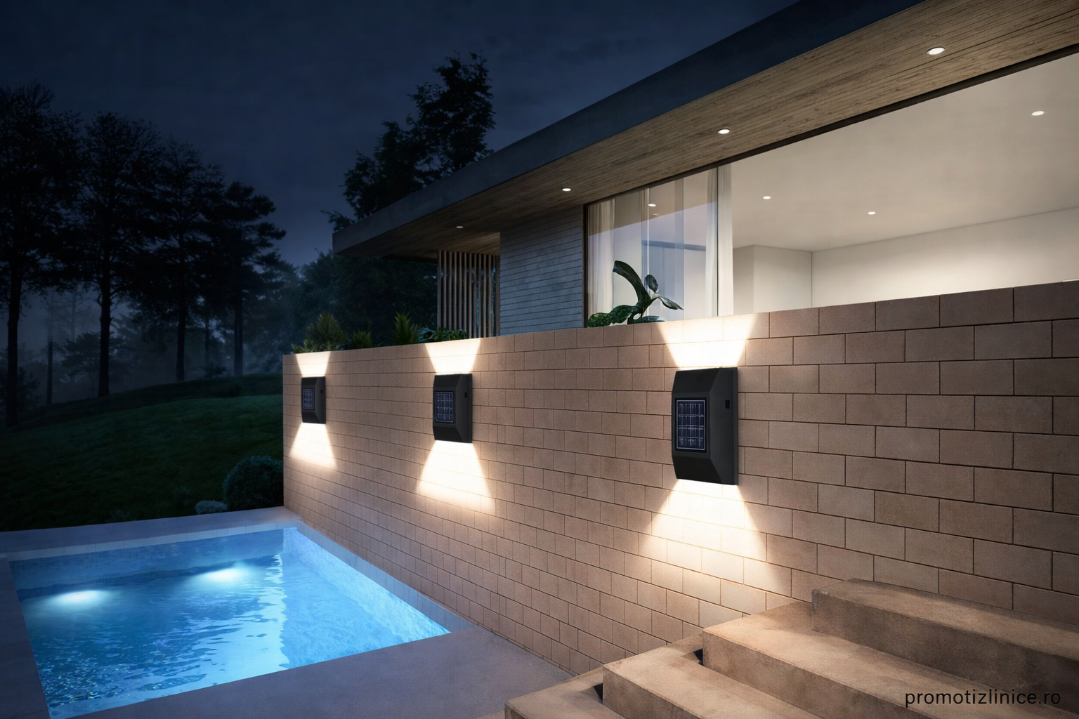 Set 6 x Lampă de Perete Solară Exterior cu 4 LED-uri, Senzor Mișcare & Rezistentă la Apă PromotiiZilnice
