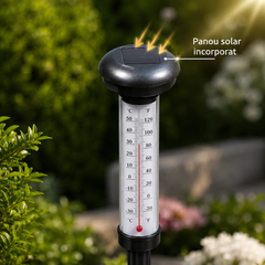 Set 2 Termometre Solare de Gradina cu Lampa LED, Afisaj Dual Celsius/Fahrenheit, Aprindere Automata, Incarcare Solara, Tarus Inclus, 35 cm, Negru PromotiiZilnice