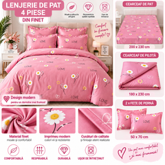 Lenjerie de Pat Finet 4 Piese – Model LOVE Floral Powersale