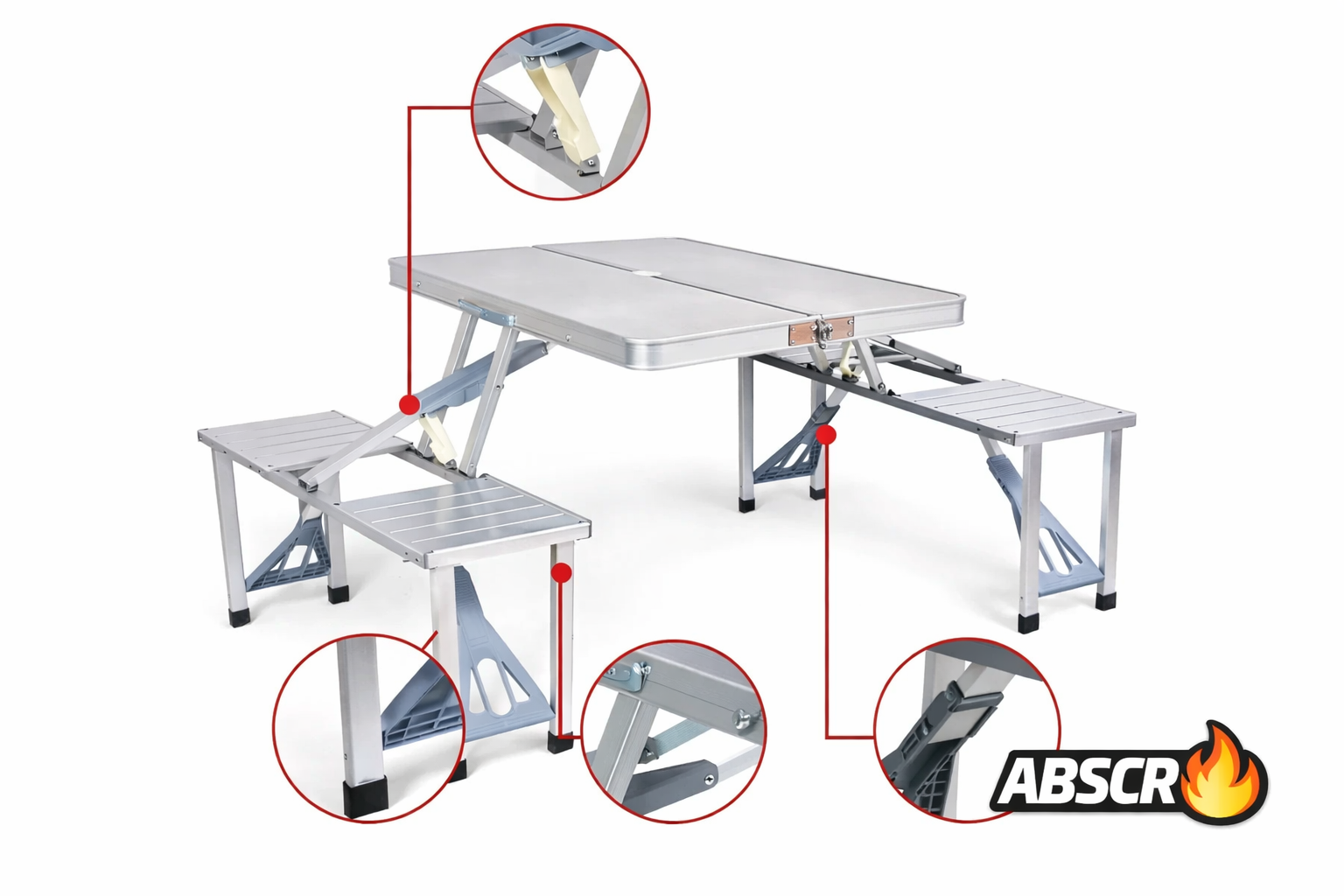 Masa pliabila aluminiu tip geamantan cu 4 scaune si suport umbrela – ideala pentru picnic, camping si gradina Powersale